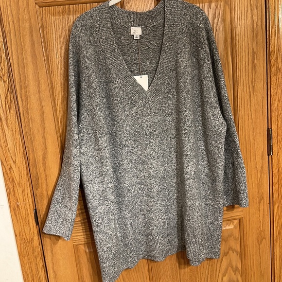 Women's Charcoal Gray, Soft V-Neck Tunic Sweater - A New Day™ with ribbi… - Picture 5 of 12